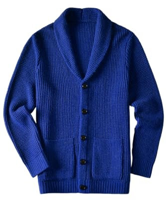 ZHILI Cardigan di Spessore Slim Fit Casual del Collo di Scialle degli Uomini_Blue_Large