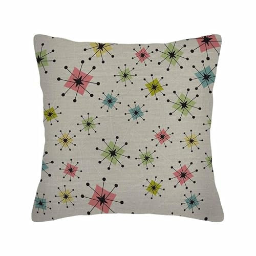 Husandy Throw Pillow Covers Vintage Atomic Stars Retro Pattern on of Boomerangs Mid Centry Pillow Case 18x18 Inch Cushion Cover for Home Party