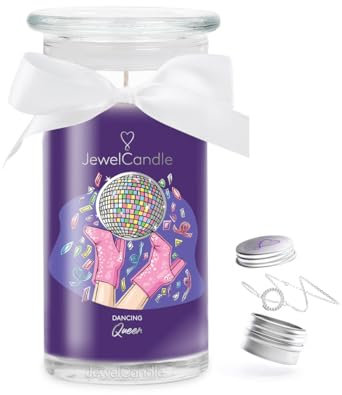JuwelKerze Dancing Queen Armband Silber - große Schmuckkerze 80 Std - Duftkerze mit fruchtigem Duft - Kerze mit Schmuck Überraschung - Geschenke für Frauen
