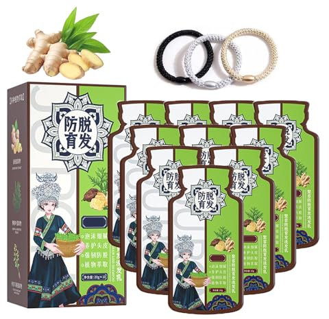 OADAA Ginger Plant Extract Anti-Hair Loss Shampoo - 1Box 10Bags + 3Pcs Hair Rings