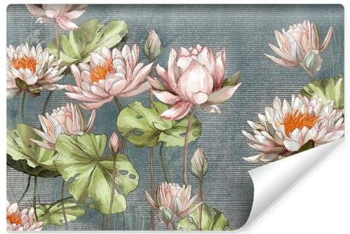 Muralo - Photo Wallpaper 3D Effect - Self-Adhesive Wallpaper 3D - Wallpaper for Living Room Bedroom - Self-Adhesive Photo Wallpaper - Pink Water Lily Motif - Width 300 cm x Height 210 cm
