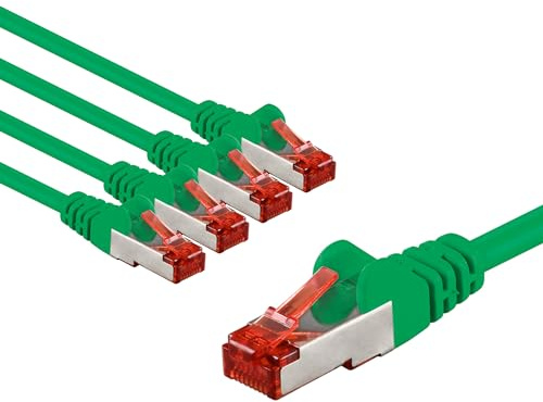 goobay 65998 CAT6 Netzwerkkabel im 5er Set / Patchkabel geschirmt S/FTP | CU Ethernet Kabel, PiMF, LSZH / Cat 6 Kabel mit 10Gbits / Grün / 5x 1m