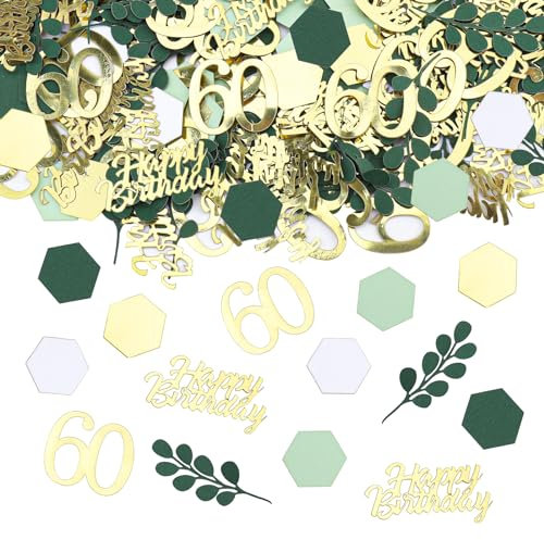 ALEGRE 300 Stk Konfetti 60. Geburtstag Groß 2,4-5cm, Glitzer Deko Mann, Tischdeko Frau, Streudeko Grün, 60 Jahre