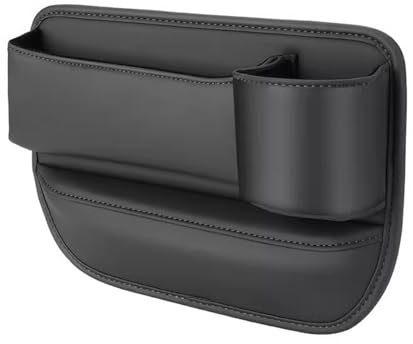Shkalacar PU Leather Car Storage Box, Car Seat Gap Filler Organizer, Auto Front Seat with Cup Holder, Car Organizer for Holding Phone, Sunglasses, Cards