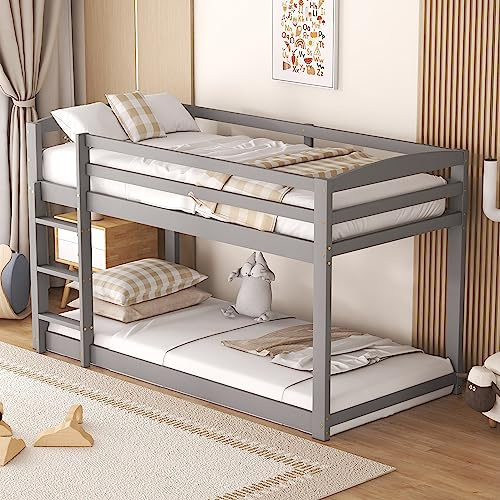 Zravenna Hochbett 90x200, Etagenbett mit Treppe, Bett für Kinder, Hohes Geländer, Stabile Treppe, Etagenbetten mit Hohe Geländer Stabile, Grau (Grau-1)