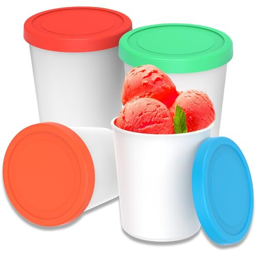 Lot de 4 récipients à crème glacée avec couvercles en Silicone de 1 L réutilisables pour crème glacée et Sorbet