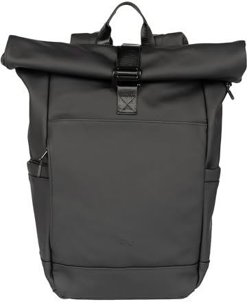 Cas8 Rucksack TRIBECA, funktioneller Daypack für Damen und Herren, Laptoprucksack mit Rolltop, wasserabweisend, Rucksack 14 Zoll für Uni Business, Freizeit & Arbeit, schwarz