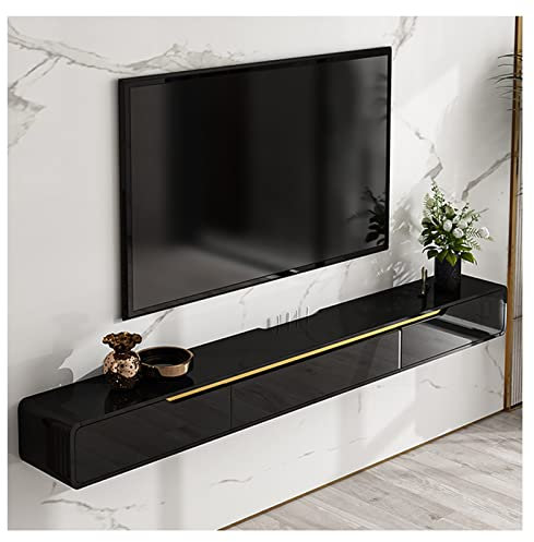 ZXNANA Schwebender TV-Ständer, wandmontierter Medienkonsolen-TV-Schrank, großer Wohnzimmerschrank, mit Tür und 3 Schubladen (Black 150cm)