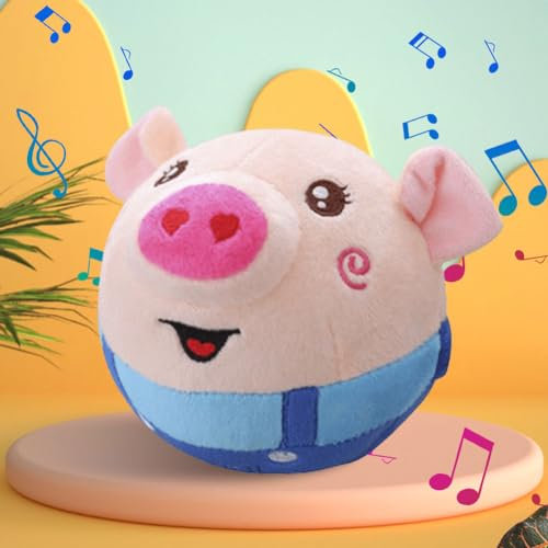 RuiDay Jouet pour Chien, Jouet Chien Interactif, Jouets de Balle Rebondissante pour Chiens, Balle Interactive pour Chiens, Jouets de Chienen Peluche de Lavable (Cochon Bleu, No télécommande)