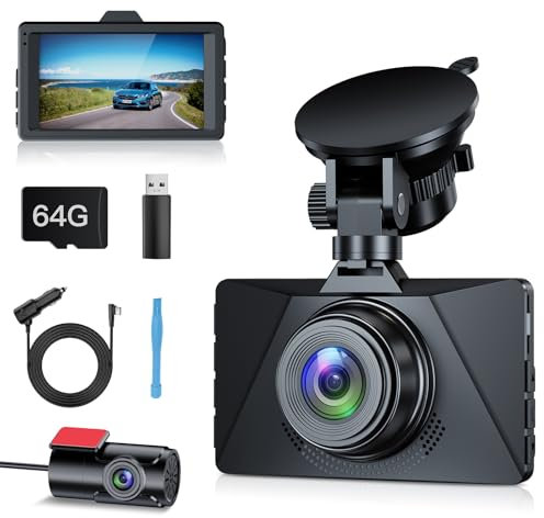 Range Tour Car Dash Cam Front and Rear, 64G Card Included, FHD 1080P Car Camera 170° Wide Angle HDR Driving Recorder