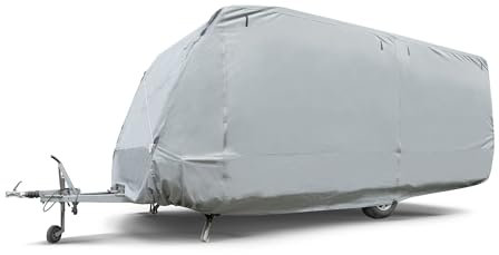 WALSER Premium Wohnwagen Abdeckplane, 100% wetterfeste Wohnwagenabdeckung, wasserdichte Wohnwagenplane mit UV-Schutz, Wohnwagen Schutzhülle, Wohnwagen Abdeckung inkl. Aufbewahrungstasche 470x250x220cm