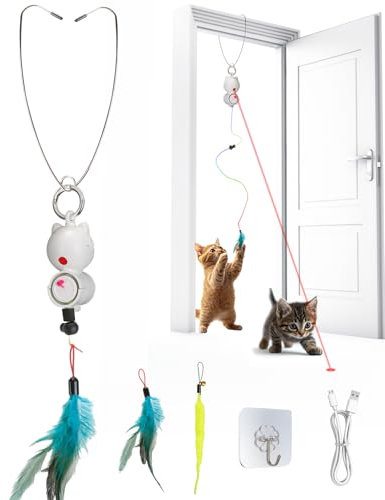 Fresum Katzenspielzeug Selbstbeschäftigung, Elektrisch Intelligent Cat Toy Hängendes Automatisch Einziehbares Spielzeug Federspielzeug Interaktives Katzenspielzeug für Katze und Gegen Langeweile