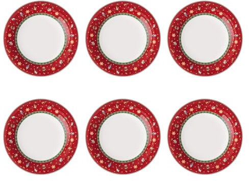 VILLEROY & BOCH Toy's Delight Specials Piatto Piano Set 6 Pezzi Rosso Rotondo 27cm Tavola Natale