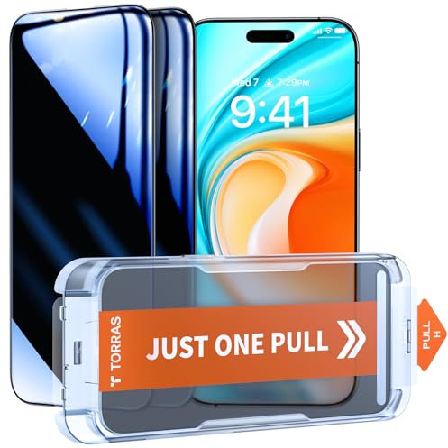 TORRAS Ultra 9H+ Glass for iPhone 16 Pro Max Privacy Screen Protector [No.1 Military Grade Shatterproof & 100% Anti Spy] Glass Privacy Screen iPhone 16 Pro Max Tempered [Longest Durable],2 Pack