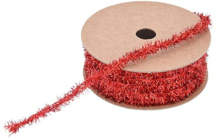 BrightGlow Weihnachten Lametta Girlande Dünn Mini Lametta Girlande Weihnachten Geschenkband Deko Schleifenband Geschenkband Glänzend Dünnes Lametta für Geschenk Weihnachtsbaum 8mm Rot 5 Yard