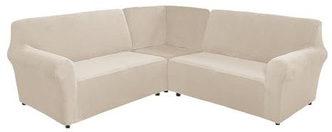 SXZAGZR Sofabezug Ecksofa L Form 5 Sitzer, L-förmiger Sofabezug, L-Form Sofahusse, Couchbezug rutschfest, Eckcouch Cover, Samt Sofabezug Eck Stretch Sofa Überzug (Beige)