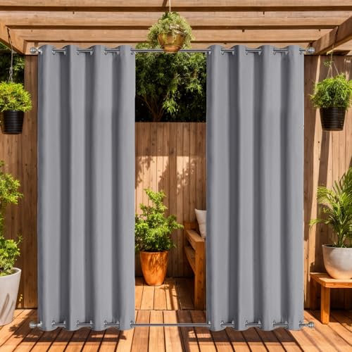 LiveGo Outdoor Vorhang für Garten Terrasse Pavillon Pergola Wasserdicht Winddicht 2 Paneele Outdoor Vorhänge Pergola Pavillon Vorhänge Wärmeisoliert UV-Schutz (Hellgrau, H140 x B244 cm (2er Pack))