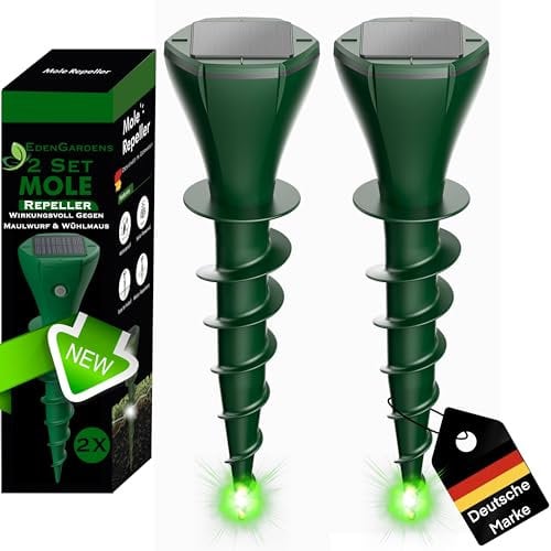 EdenGardens 2er Pack 'MOLE Repeller' Maulwurf Vertreiber bestes Mittel gegen Wühlmäuse & Maulwurf - Maulwurfschreck Solar Beste Maulwurfabwehr OHNE Karbid gegen Maulwürfe