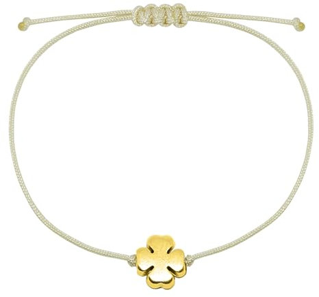 Selfmade Jewelry Kleeblatt Armband Glücksbringer Prüfung Größenverstellbares Armkettchen für Mädchen & Frauen Inkl. Geschenkverpackung (Gold - Beige)