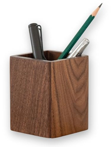 muso wood Stiftehalter holz Stifteköcher Quadrat Stiftebecher aus Walnussholz Schreibtisch Organizer Pencil Holder Pinselhalter Bleistifthalter für Büro, Schule, Zuhause