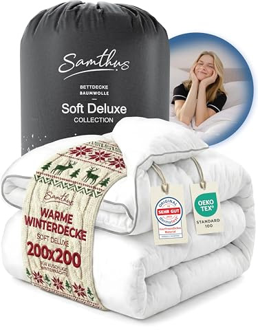 Samthus Premium Bettdecke 200x200cm weiche Steppdecke - Winterdecke | Oeko-Tex & Dermatest zertifizierte Schlafdecke - kuschelige Zudecke mit Aussenhülle aus 100% Baumwolle - Blanket Duvet