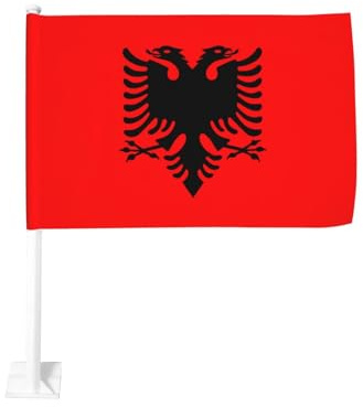 Albanien-Flagge, Autoflagge, Fensterclip, 30 x 45 cm, doppelseitig, Auto-Dekoration