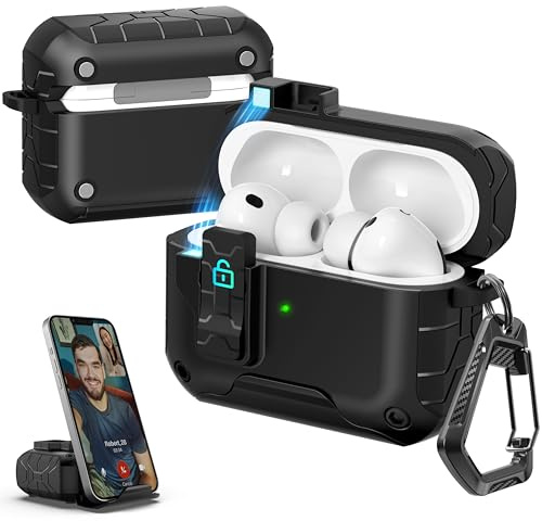 MHYALUDO Kompatibel mit Airpods Pro 3 Hülle,Airpods Pro 3 Case | Kratzfeste Hülle mit Magnetverschluss, Ständer mit Automatischer Verriegelung für Airpods Pro 3 Hülle,Schwarz