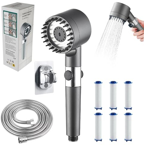 Soffione Doccia, Doccino per Doccia Alta Pressione Risparmio Idricocon con 2m Tubo Doccia, Soffione Doccia Anticalcare, 3+1 Tipi di Getti per Soffi-one Doc-cia ad Alta Pressione e Risparmio Idrico