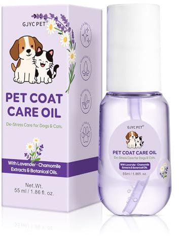 Pflegeöl für Tierfell – Leave-In Conditioner für Hunde & Katzen – Beruhigendes & Feuchtigkeitsspendendes Pflegeöl, Tiefenpflege, Entwirrung & Sanfter Glanz, 55ml (Lavendel & Kamillenduft)