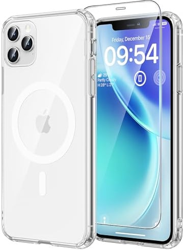 TAURI für iPhone 11 Pro Hülle 5,8 mit Schutzfolie - Durchsichtig | Kompatibel mit MagSafe, Schutz nach Militärstandard, [Anti-Vergilbung] Stoßfest Magnetisch Handyhülle
