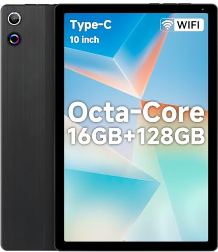 Freeski Tablet 10.4 inch, Android tablet, 16GB RAM+128GB ROM (Expand to 1TB), Octa-Core, Widevine L1, 1280 * 800 HD Touchscreen, Face ID, Bluetooth 5.3, WiFi 6, Fast Charging (Black)