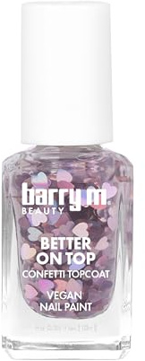 Barry M Better On Top Confetti Top Coat Nail Polish Holographic Heart Nail Topper Clear Glossy Glitter Nail Art 100% Vegan & Cruelty Free