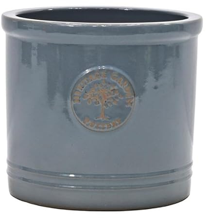 Large 30cm Stone Blue Heritage Cylinder Garden Ceramic Planter Plant Flower Pot - Frost Proof