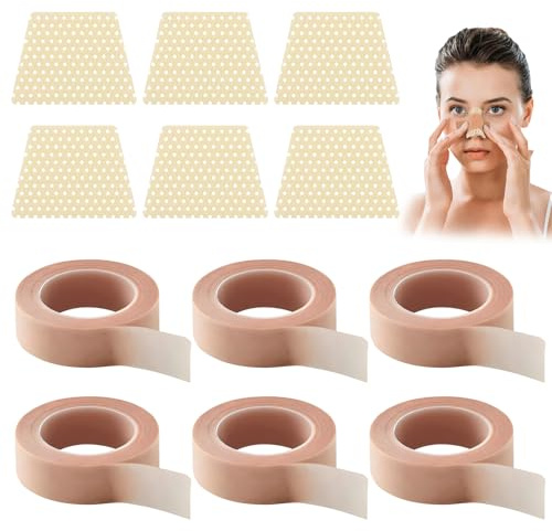 6 Rollen Nasen Tape und Thermoplastische Nasenclips, Micropore Tape, Flexibles, Atmungsaktives, Geeignet für Wimpernverlängerungen, Wundversorgung und Sport, 1.25cm x 9.14m (Hautfarbe)