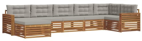 vidaXL Sofagarnituren 7 pcs Natürlich und Hellgrau Massivholz Akazie, Gartenlounge, langlebiges Ecksofa, Sitzmöbel für außen, Terrasse, Moderne Möbel, Bequeme Gartenmöbel