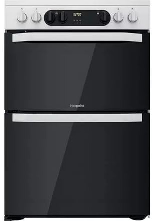 HDM67V9CMW 60cm Double Oven Electric Cooker with Ceramic Hob, Multifunction Main Oven, Fan Cooking, Easy Clean, White, Freestanding Electric Cooker