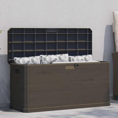 Mokuyary Boîte de Rangement de Jardin 280 L Marron Coffre de de Rangement, Boîte à Coussins pour Extérieur Intérieur, Jardin, Balcon ou Terrasse