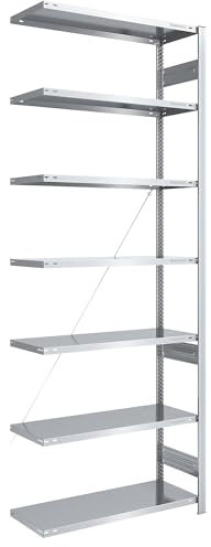 eurokraft | Lager-Steckregal | verzinkt | Bauart mittelschwer | Regalhöhe 3000 mm | Anbauregal | Breite x Tiefe 1000 x 500 mm