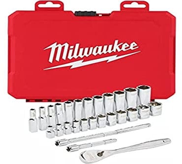 MILWAUKEE Juego 32 piezas, carraca y vasos de 3/8 Metrica
