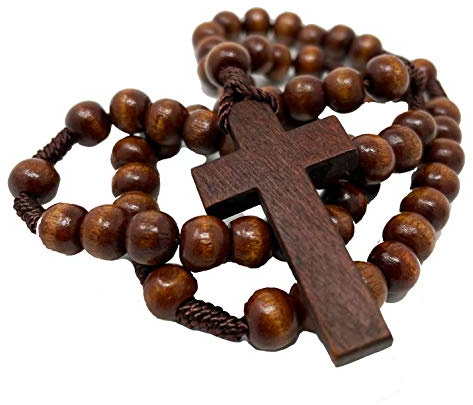 Rosario de madera católico fiel – Rosario católico para hombre – Rosarios Católicos para hombre (madera marrón oscuro)