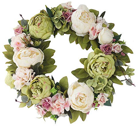 HUIPYOU Deko Kranz Wandkranz Handgefertigt Kranz Für Outdoor Türkranz Pfingstrose Rebe Blumenkranz Künstliche Dekorative Landschaftsbau Kranz