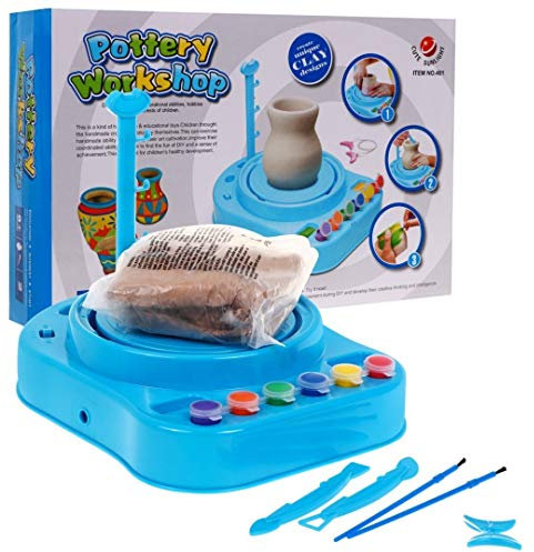 BSD Studio di Ceramica per Bambini - Tornio Giocattolo, Tornio da Vasaio Elettrico per Bambini, Ruota del Vasaio con Argilla e Vernici