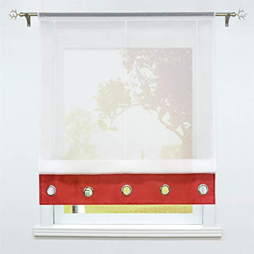 SCHOAL Raffrollo mit Tunnelzug Transparente Raffgardine Modern Bändchenrollo Weiß Gardinen Voile 1 Stück BxH 60x155cm Rot