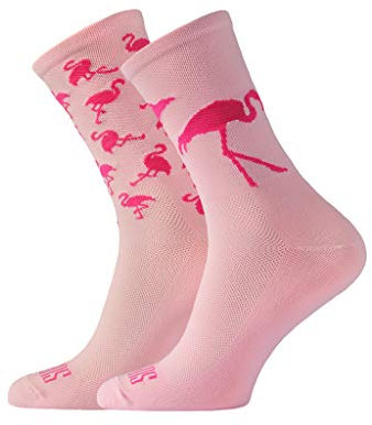 SUPPORT Herren Radsocken atmungsaktive Technologie rutschfeste Faser Unisex lustige Muster Radfahrer Zubehör für Wandern Laufen Klettern Radfahren Essentials, Famous Flamingos, Größe 39-41 EU