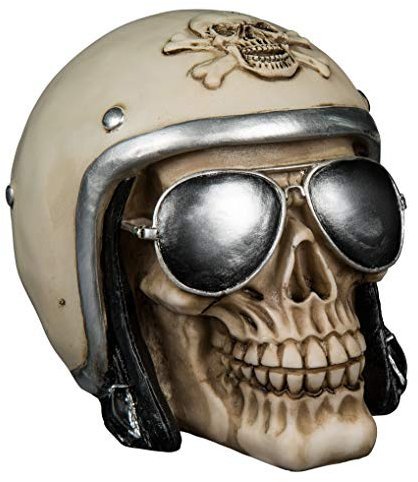 MIK funshopping Spardose Sparbüchse Im Totenkopf-Design (Schädel mit weißem Motorradhelm)
