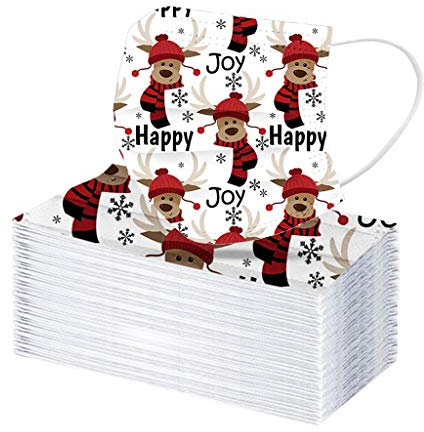 AmyGline 50 Stück Weihnachten-Mundschutz mit Motiv,Einweg_3Lagig_Staubdicht Atmungsaktiv Weihnachtsmuster Gesichtsschutz Halstuch (50PC, M)