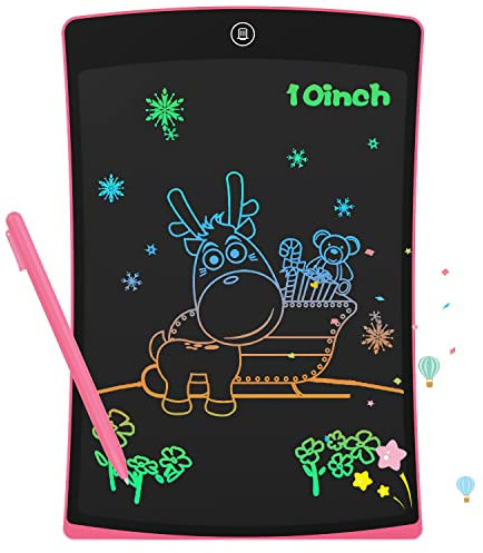 GUYUCOM LCD Schreibtafel 10 Zoll, LCD Zaubertafel, Bunte Helle Linien Mal Tablet, Verbessertes Kinderspielzeug, Großartige Magic Pad Spielzeug für Geschenk mädchen 2 3 4 5 6 7 Jahre, Rosa