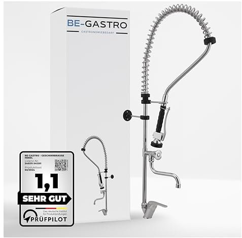 BE-GASTRO® I Profi Gastro Geschirrbrause Einloch Premium Hebelgriff inkl. Wasserhahn, Mischbatterie & ergonomischem Hebelgriff I Gastrobrause mit Zubehör, Gastronomie Armatur
