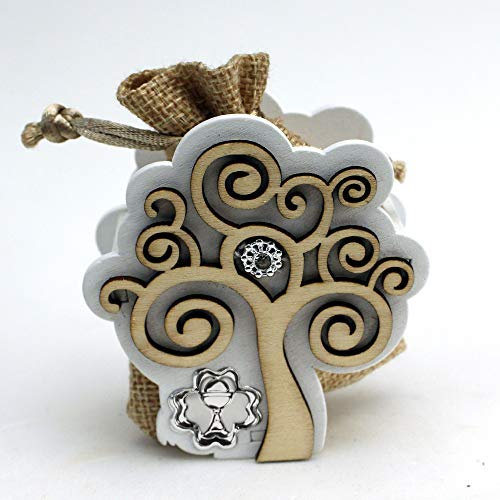 DLM-32048 (Kit 12 Pezzi) Sacchetto PortaConfetti in Juta con Albero della Vita e Quadrifoglio Calice della Prima Comunione Confettata bomboniera