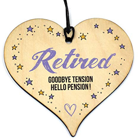 Retired Goodbye Tension Hello Pension Wooden Hanging Heart Plaque Sign Fun Wine Gin Bottle Retirement Gift Tag #645